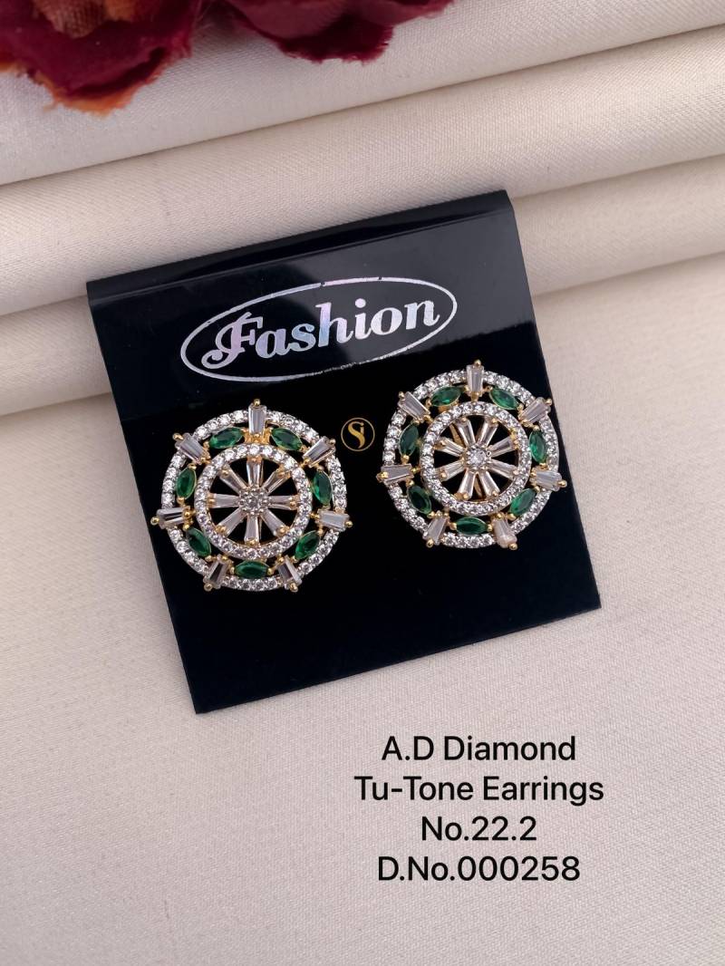 AD Diamond Silver And Rose Gold Earrings 12 (7 Pcs)