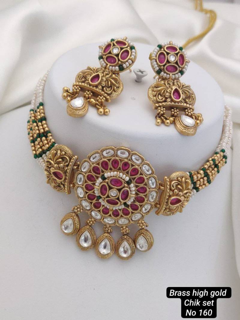 Brass High Gold Necklace 23 (3 Pcs)