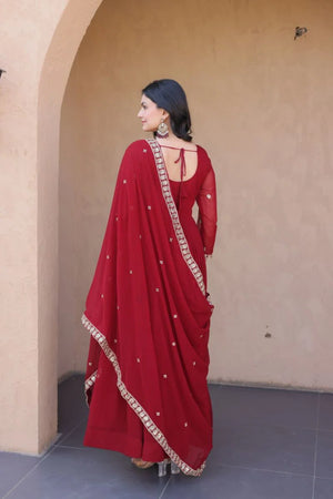 Amrah Wholesale Lw 9336 Faux Blooming Embroidered Gown with Dupatta