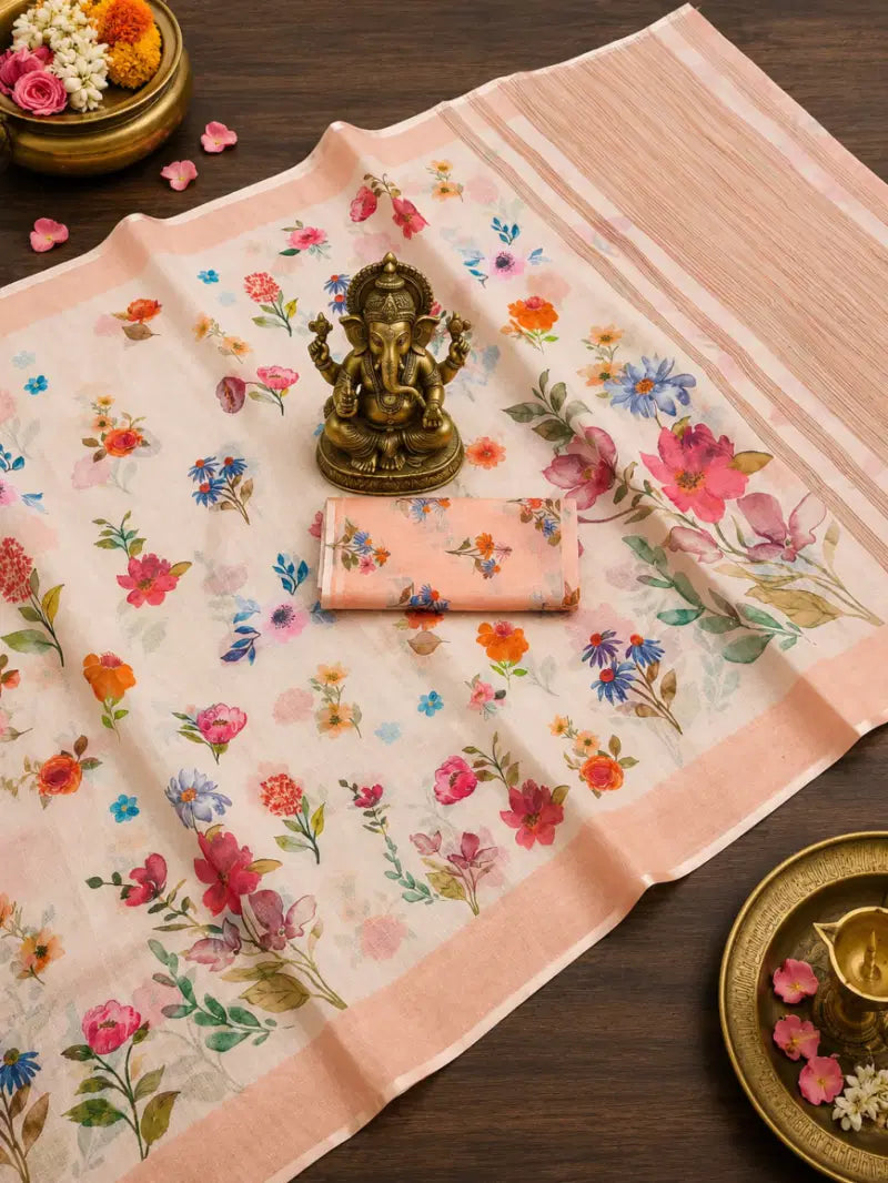 SCMG Flora H Soft Linen Floral Printed Saree Collection