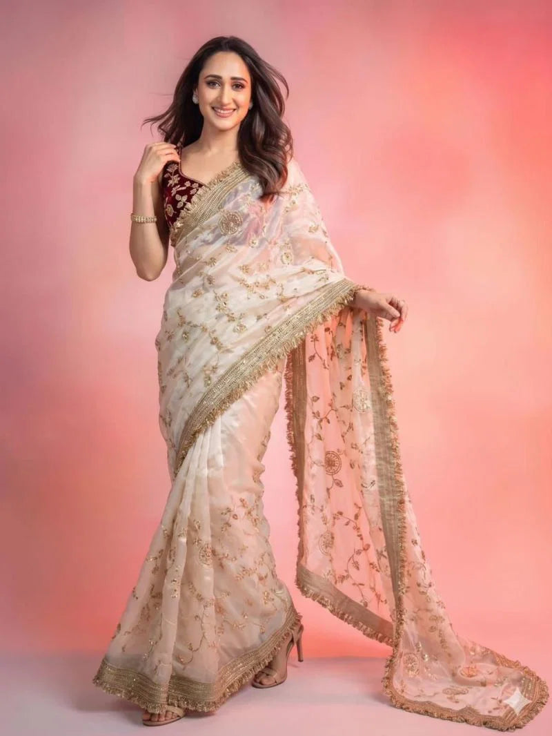 Amrah Wholesale Vt 879 T Fandy Satin Beads Embroidery Worked Saree