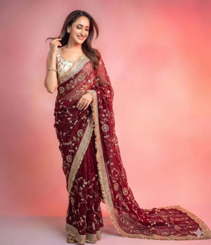 Amrah Wholesale Vt 879 T Fandy Satin Beads Embroidery Worked Saree