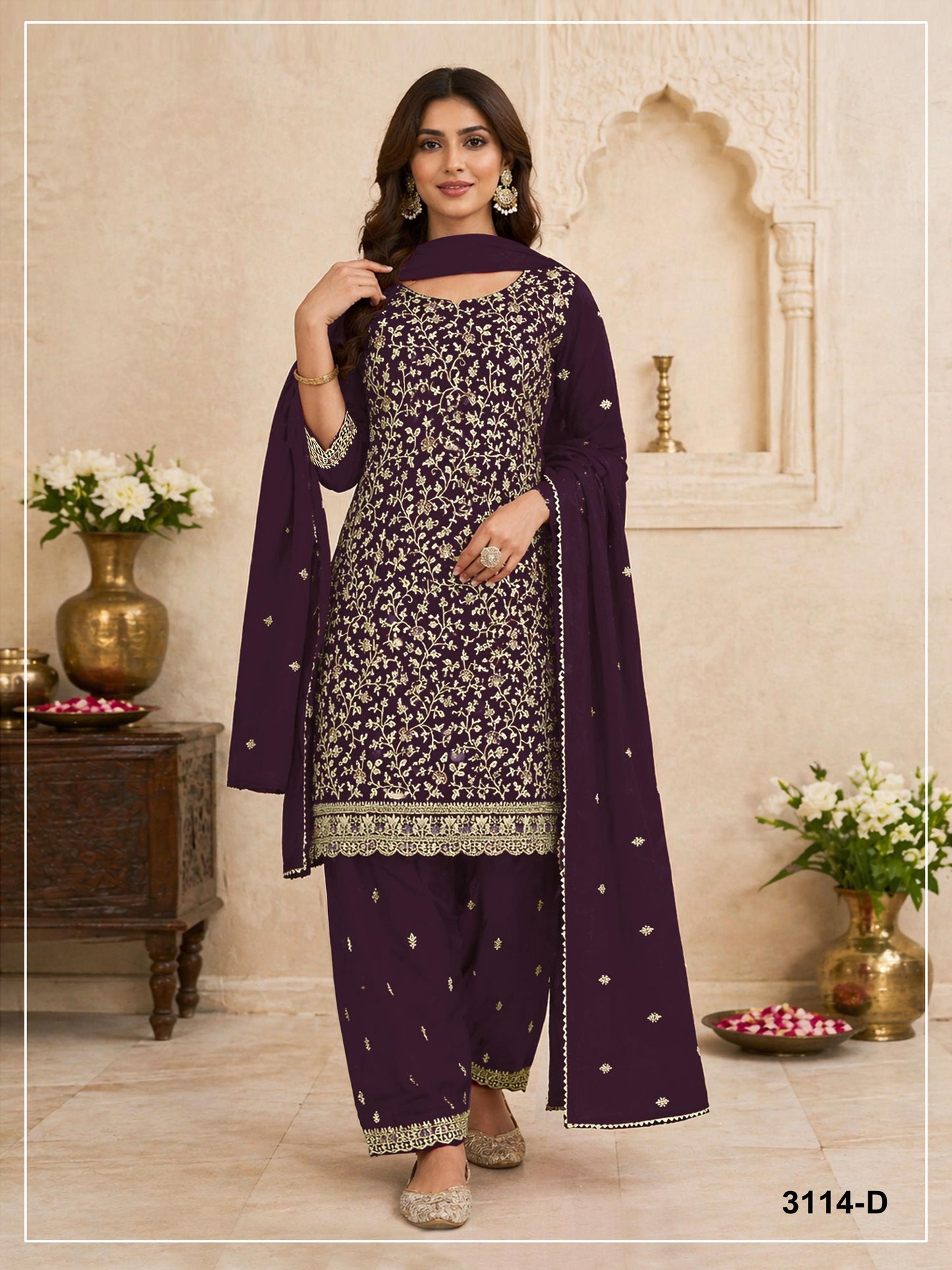 3114 Master Colors A To E Blooming Faux Georgette Embroidered Pakistani Suit