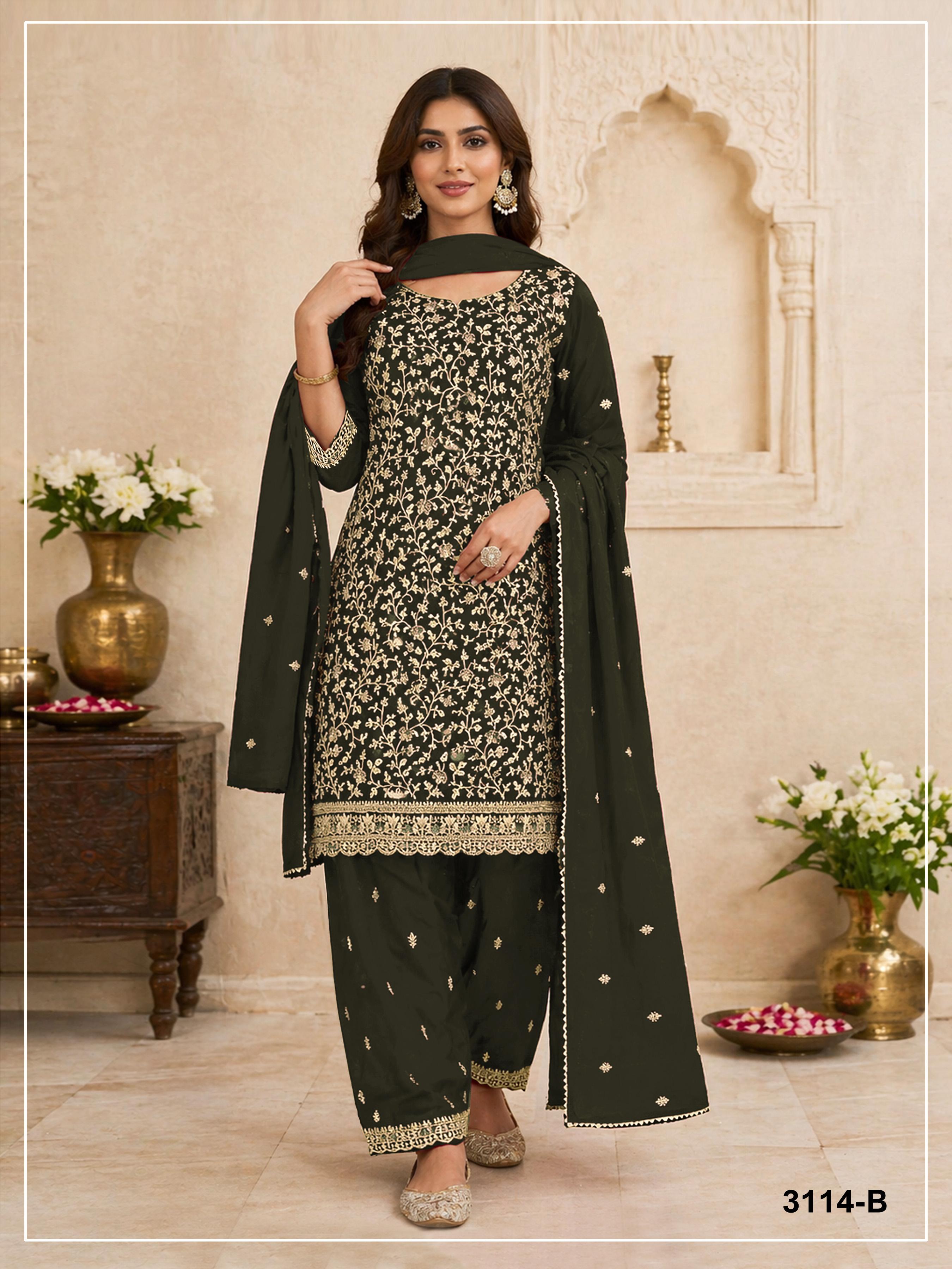 3114 Master Colors A To E Blooming Faux Georgette Embroidered Pakistani Suit