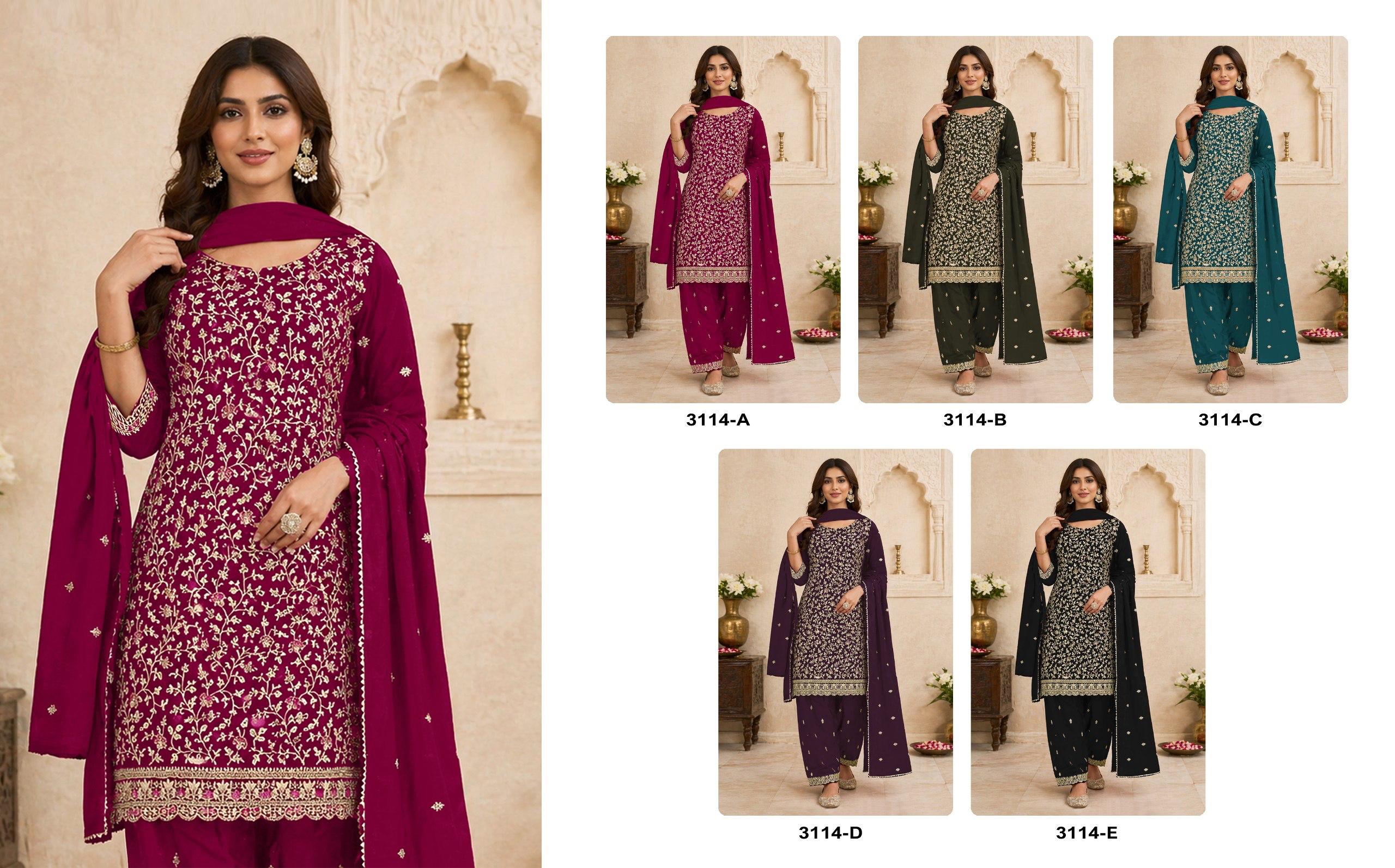 3114 Master Colors A To E Blooming Faux Georgette Embroidered Pakistani Suit