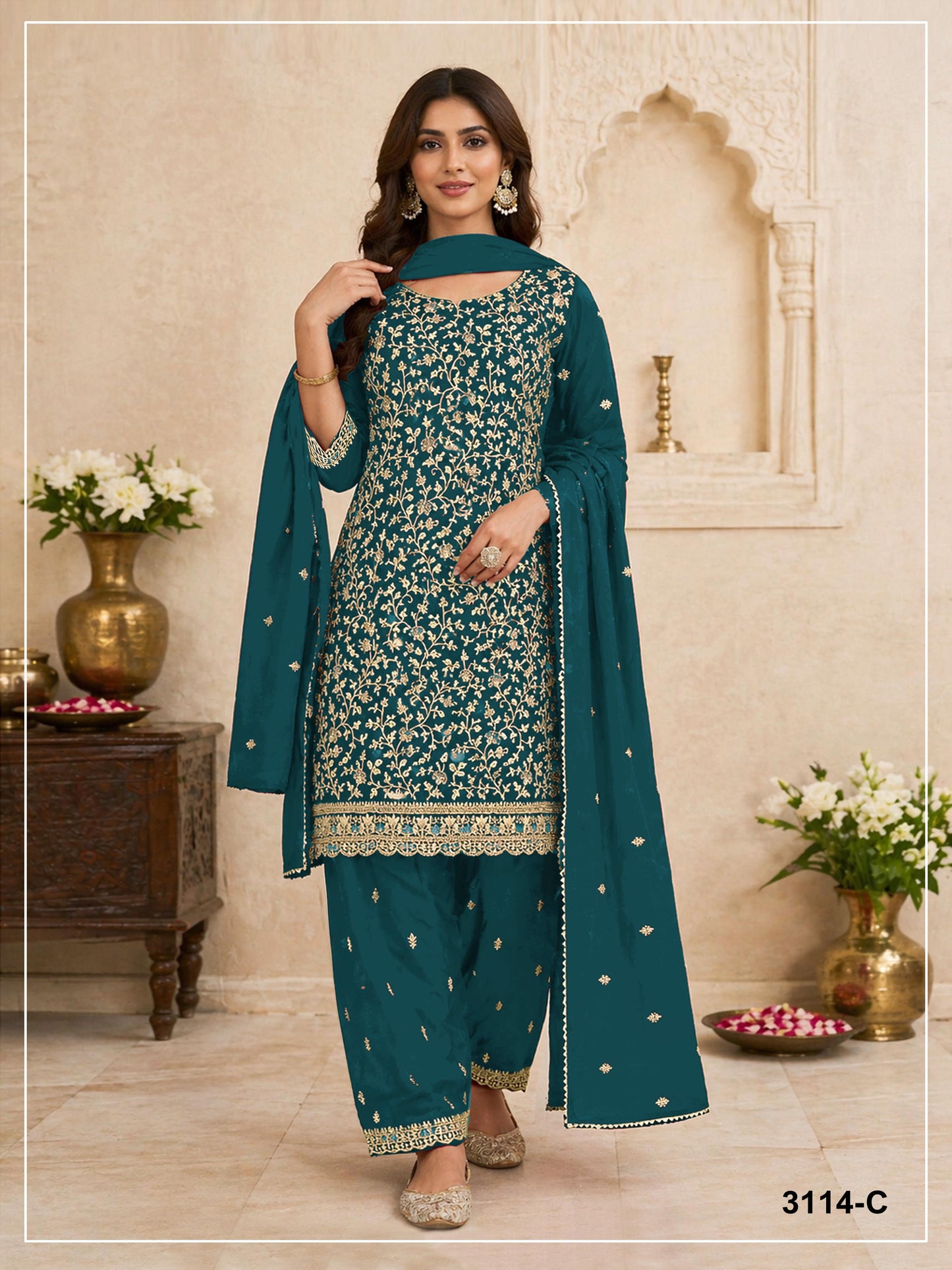 3114 Master Colors A To E Blooming Faux Georgette Embroidered Pakistani Suit