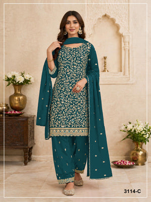 3114 Master Colors A To E Blooming Faux Georgette Embroidered Pakistani Suit
