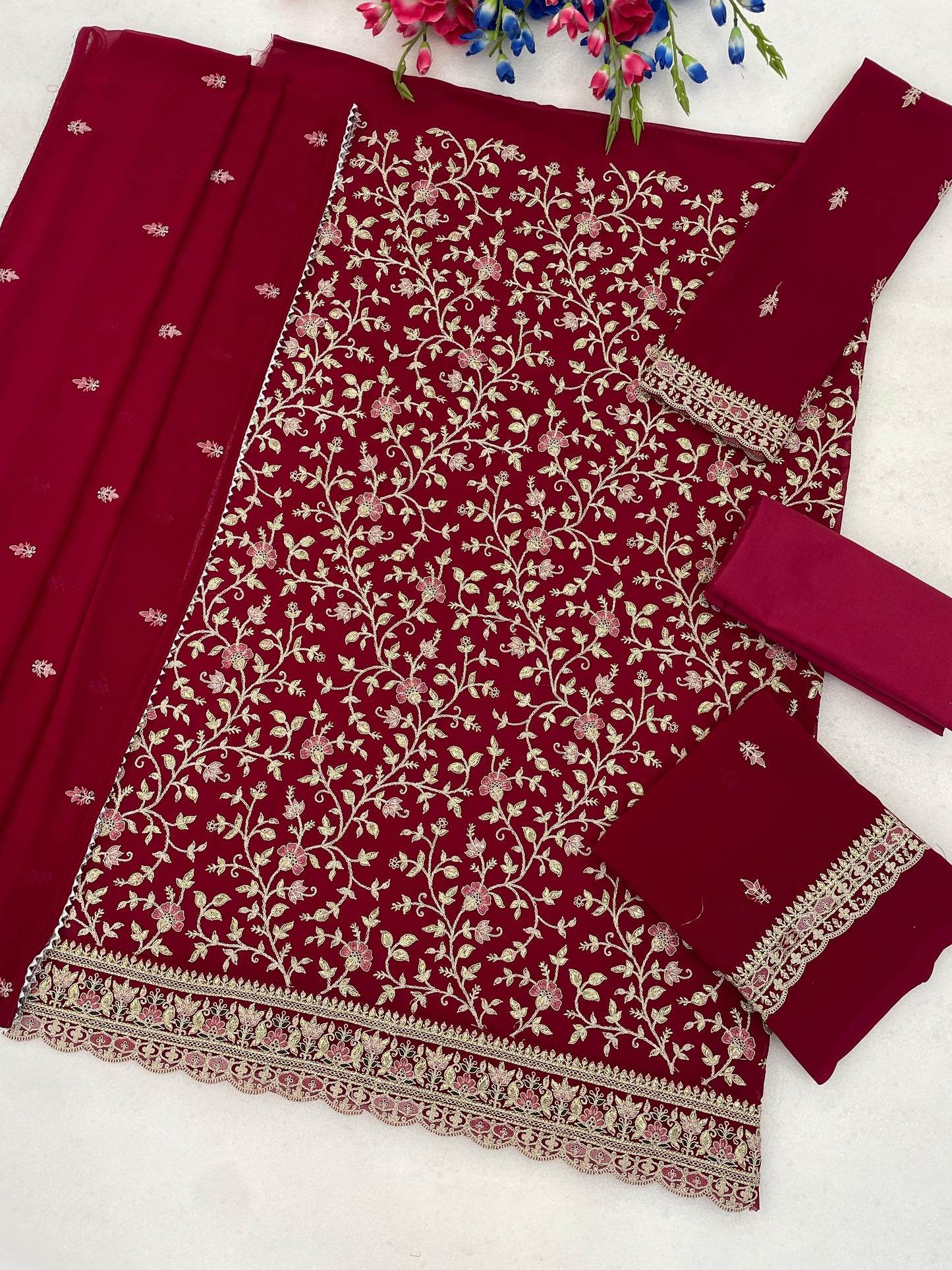3114 Master Colors A To E Blooming Faux Georgette Embroidered Pakistani Suit