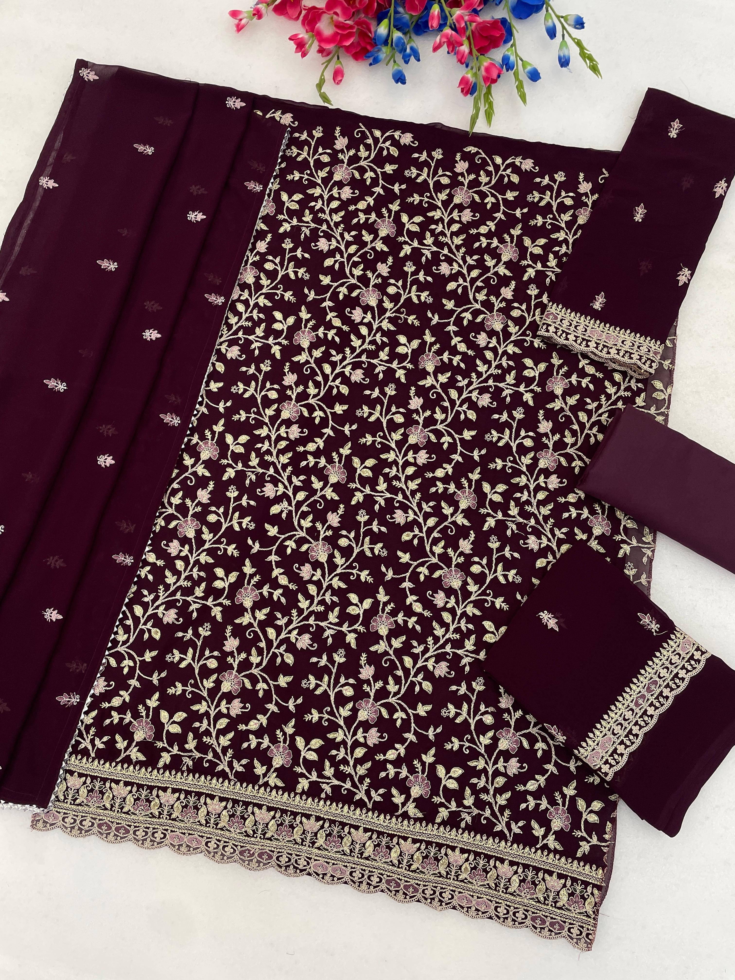 3114 Master Colors A To E Blooming Faux Georgette Embroidered Pakistani Suit
