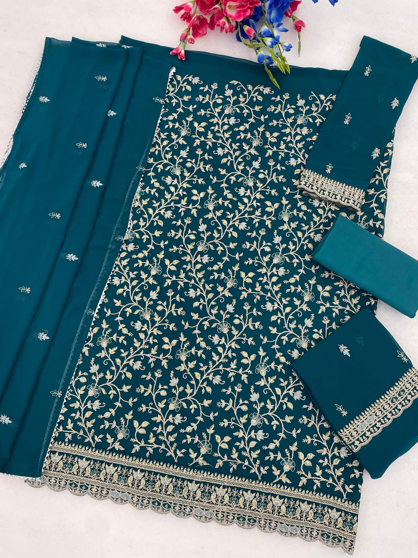 3114 Master Colors A To E Blooming Faux Georgette Embroidered Pakistani Suit