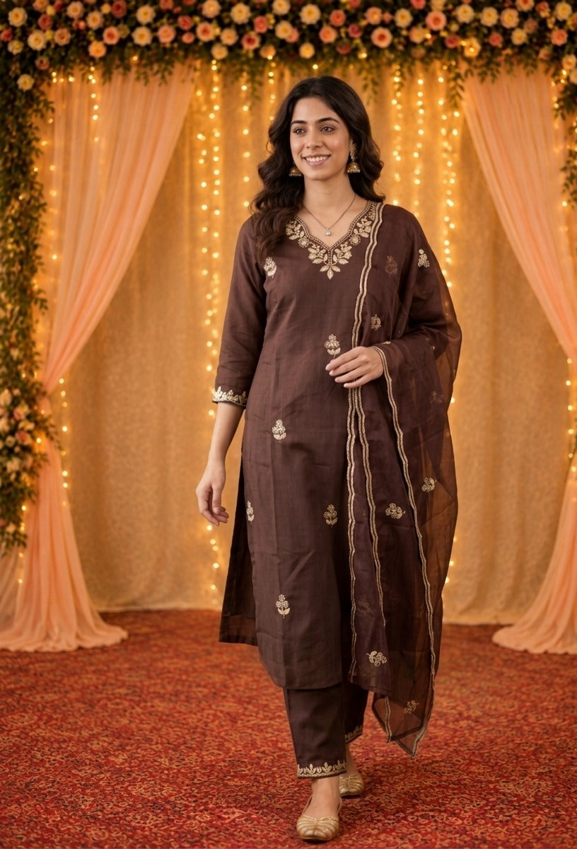 9Star Fanta Cotton Blend Kurti Pant Dupatta Set
