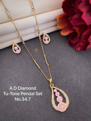 AD Diamond Silver And Rose Gold Pendal Set 2