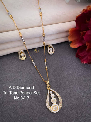 AD Diamond Silver And Rose Gold Pendal Set 2
