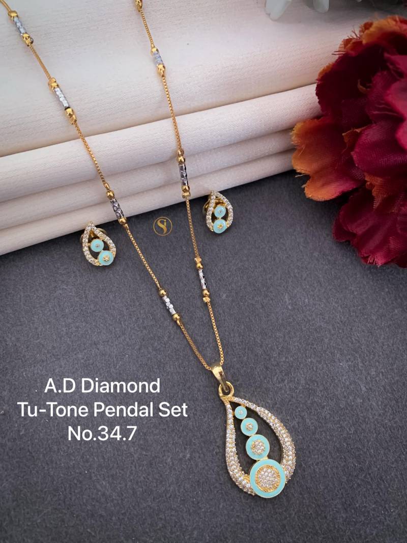 AD Diamond Silver And Rose Gold Pendal Set 2