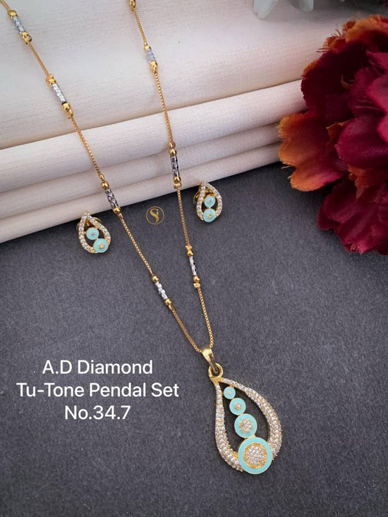 AD Diamond Silver And Rose Gold Pendal Set 2