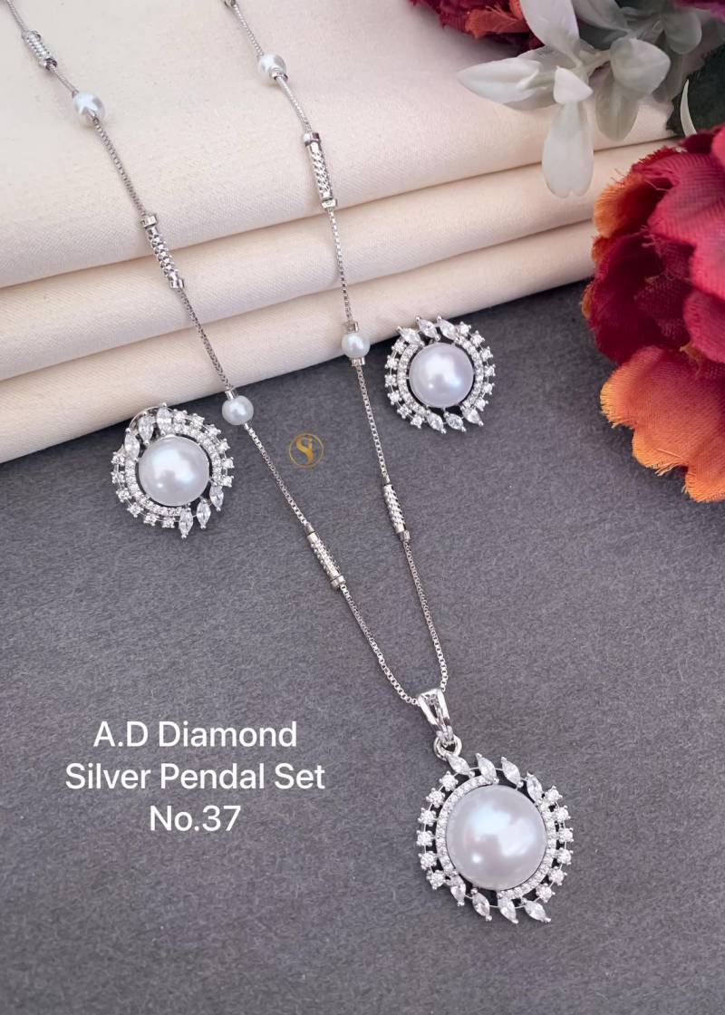 AD Diamond Silver And Rose Gold Pendal Set 2
