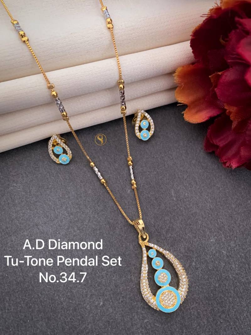 AD Diamond Silver And Rose Gold Pendal Set 2