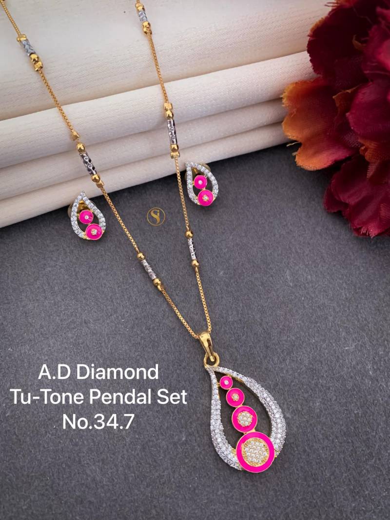 AD Diamond Silver And Rose Gold Pendal Set 2