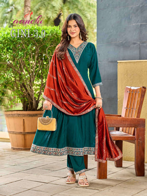 Aanchi Gini Vichitra Silk Embroidered Salwar Suit Set