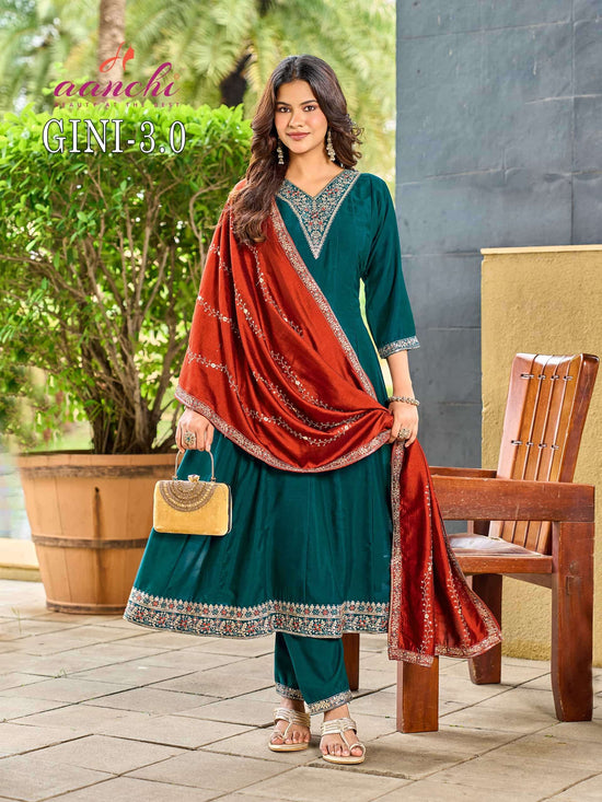 Aanchi Gini Vichitra Silk Embroidered Salwar Suit Set