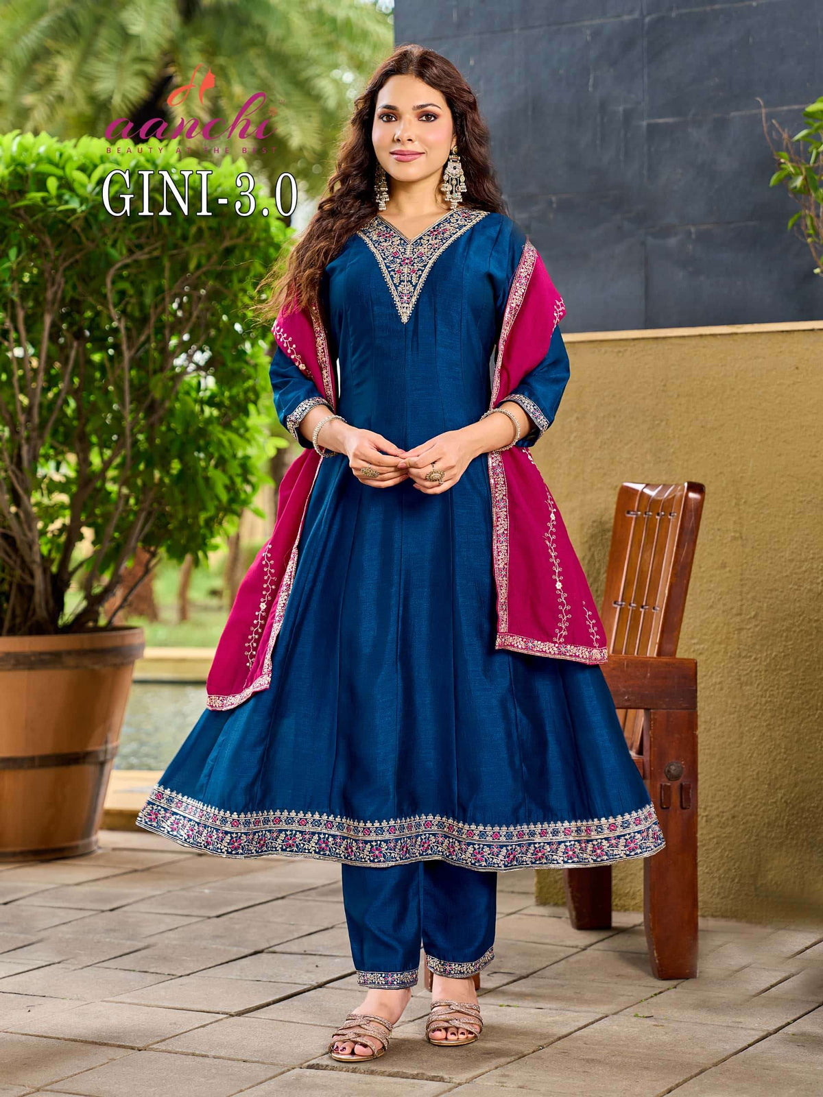 Aanchi Gini Vichitra Silk Embroidered Salwar Suit Set