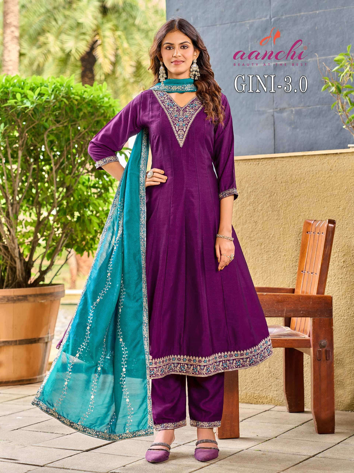 Aanchi Gini Vichitra Silk Embroidered Salwar Suit Set