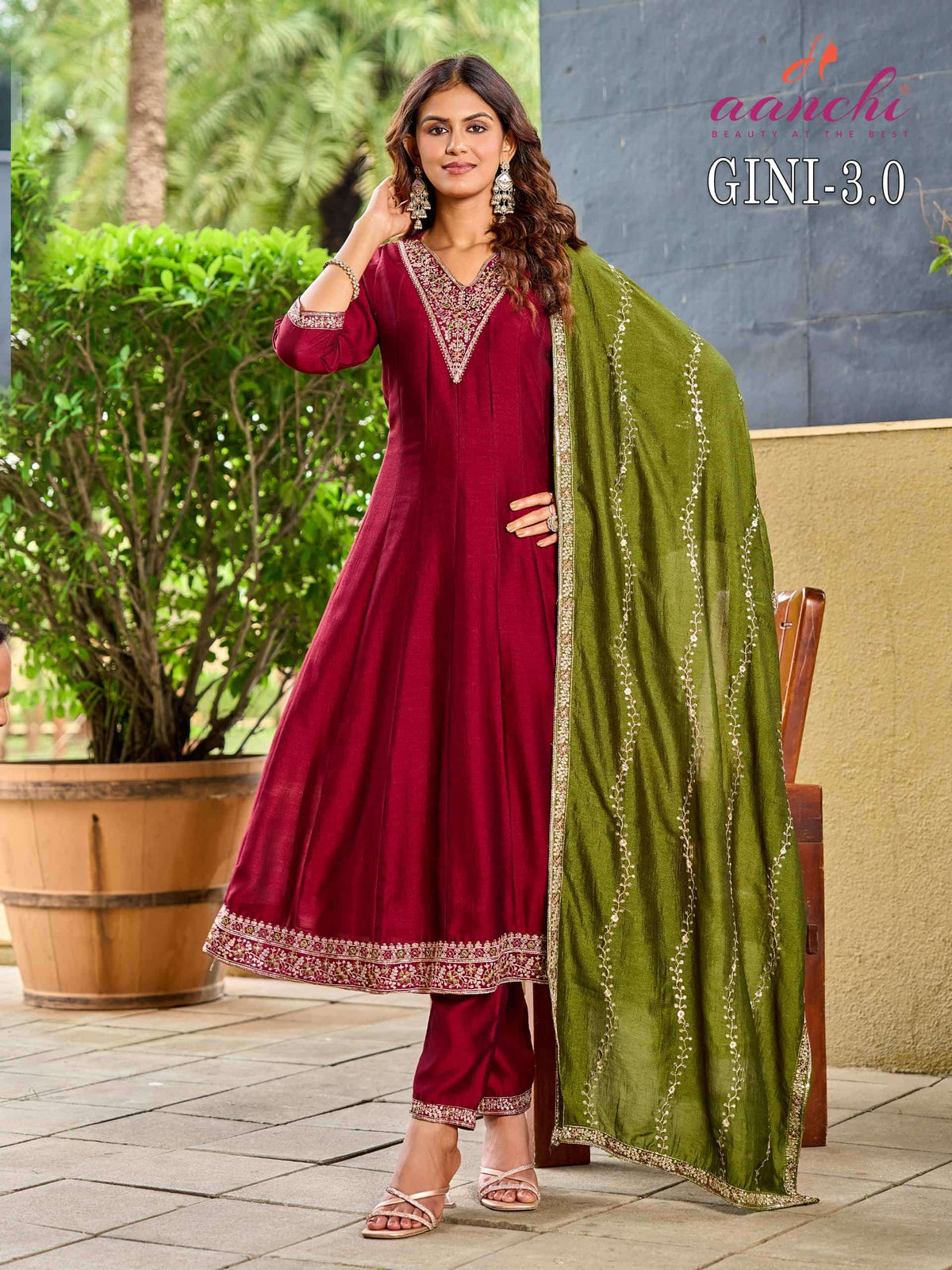 Aanchi Gini Vichitra Silk Embroidered Salwar Suit Set