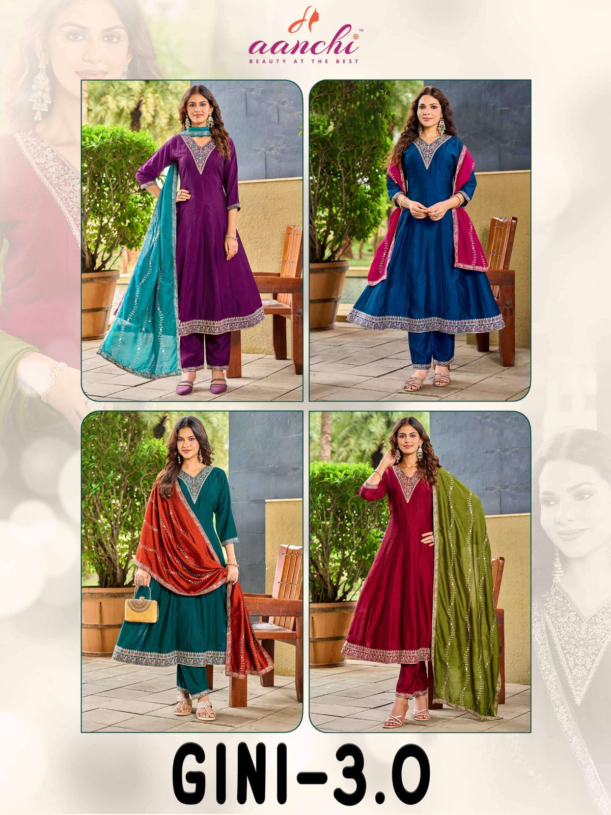 Aanchi Gini Vichitra Silk Embroidered Salwar Suit Set