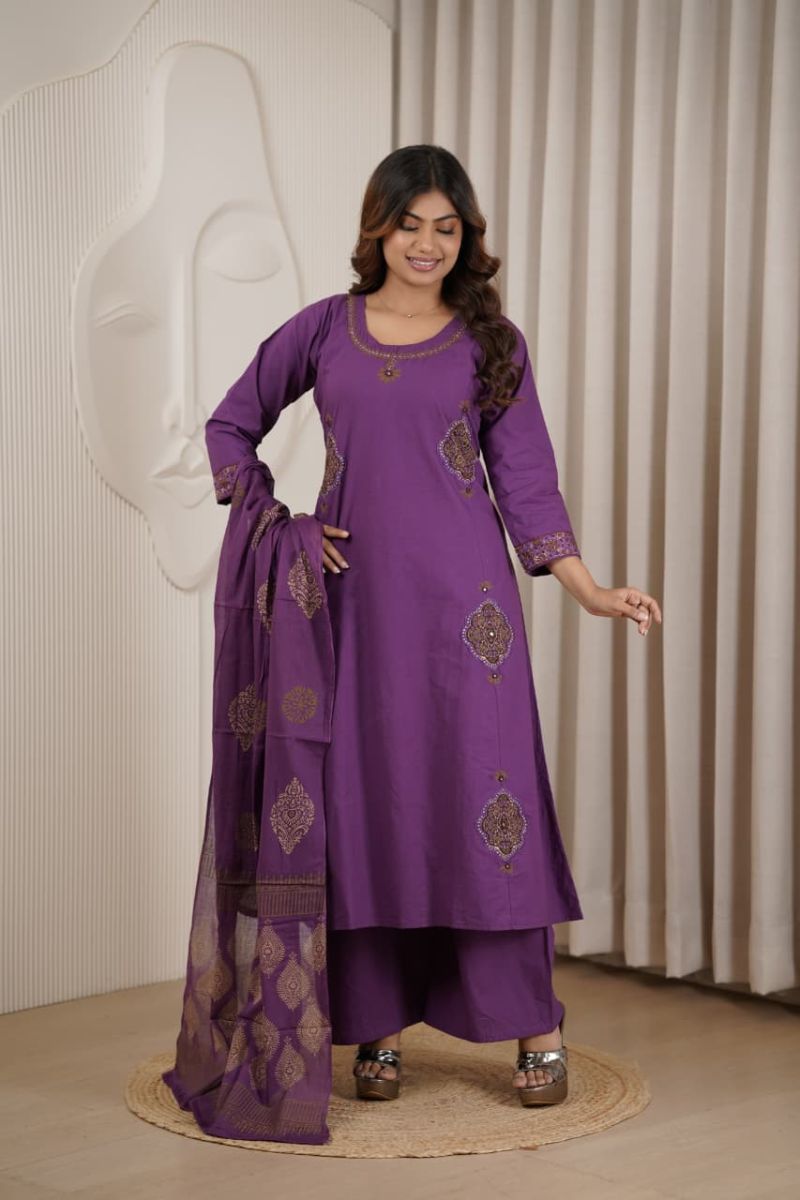 Amrah Wholesale Naisha K 1145 Dhabu Cotton Manual Work Kurti Pant Dupatta Set