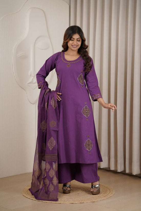 Amrah Wholesale Naisha K 1145 Dhabu Cotton Manual Work Kurti Pant Dupatta Set