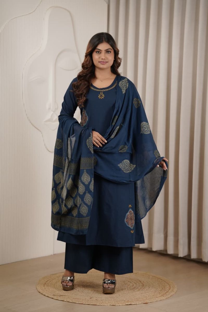 Amrah Wholesale Naisha K 1145 Dhabu Cotton Manual Work Kurti Pant Dupatta Set