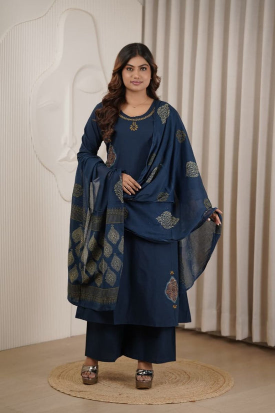 Amrah Wholesale Naisha K 1145 Dhabu Cotton Manual Work Kurti Pant Dupatta Set