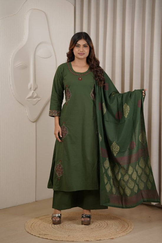 Amrah Wholesale Naisha K 1145 Dhabu Cotton Manual Work Kurti Pant Dupatta Set
