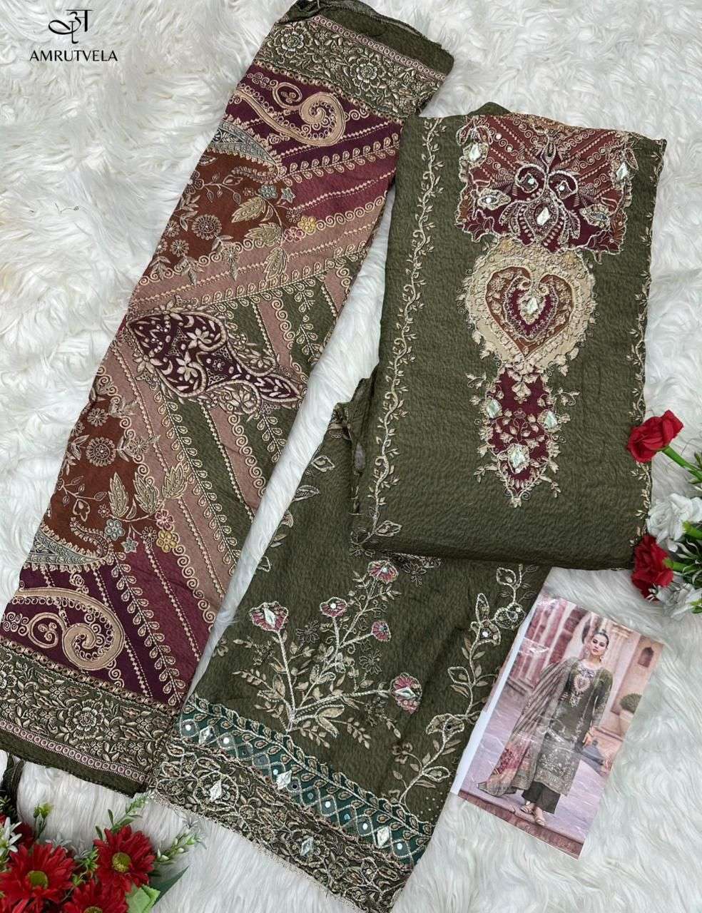 AMRUTVELA AT-204 Viscose Muslin Pakistani Suit