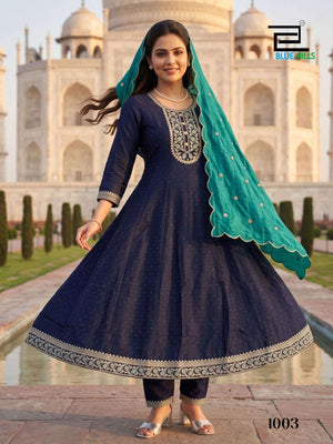 Blue Hills Afreen Vichitra Silk Embroidery Stitched Dresses