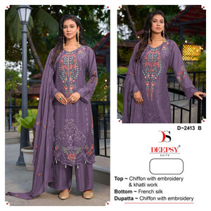 Deepsy Suit D-2413 A To D Chiffon Embroidery Pakistani Suit