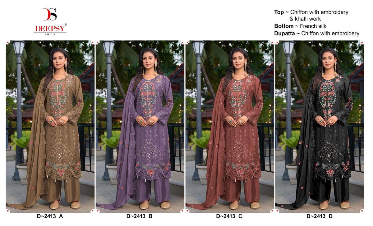 Deepsy Suit D-2413 A To D Chiffon Embroidery Pakistani Suit