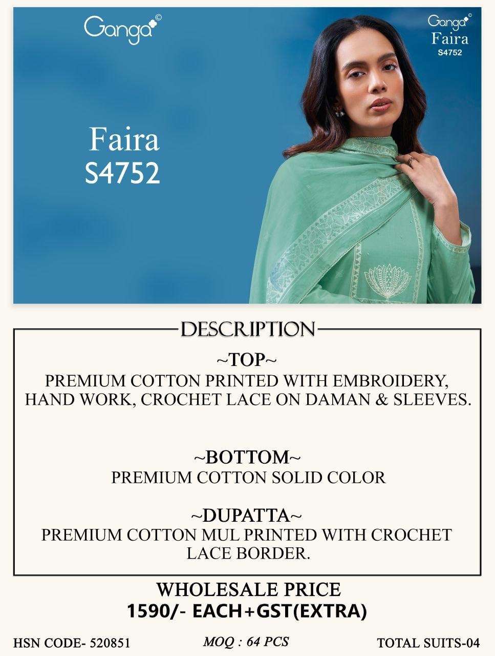 Ganga Fashion Faira 4752 Cotton Dress Material Wholesale