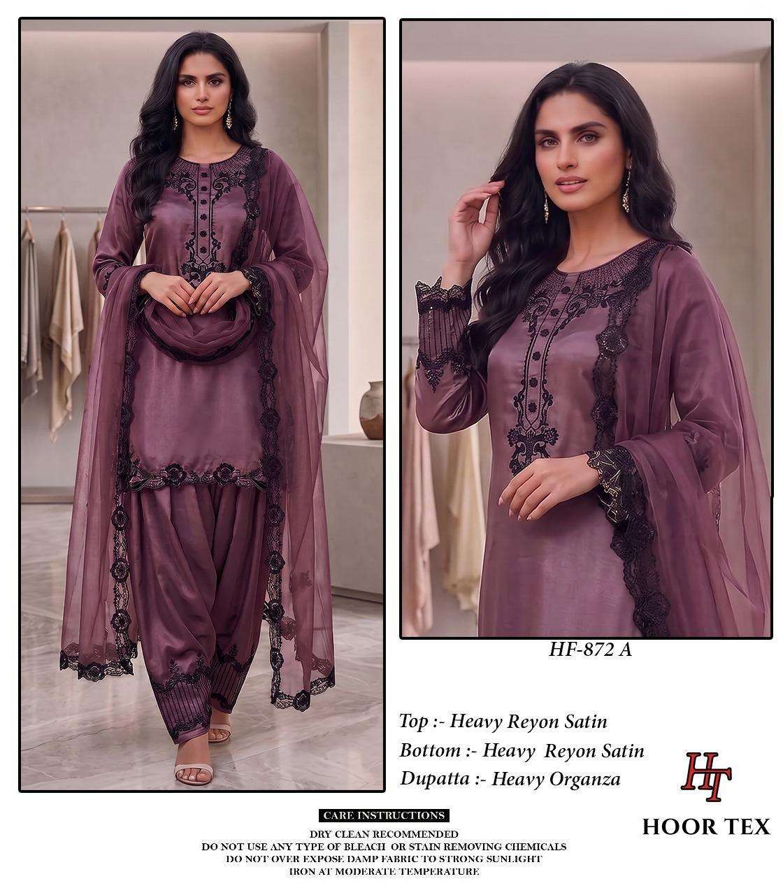 Hoor Tex HF-872 Rayon Satin Embroidered Stitched Salwar Suit Set Wholesale