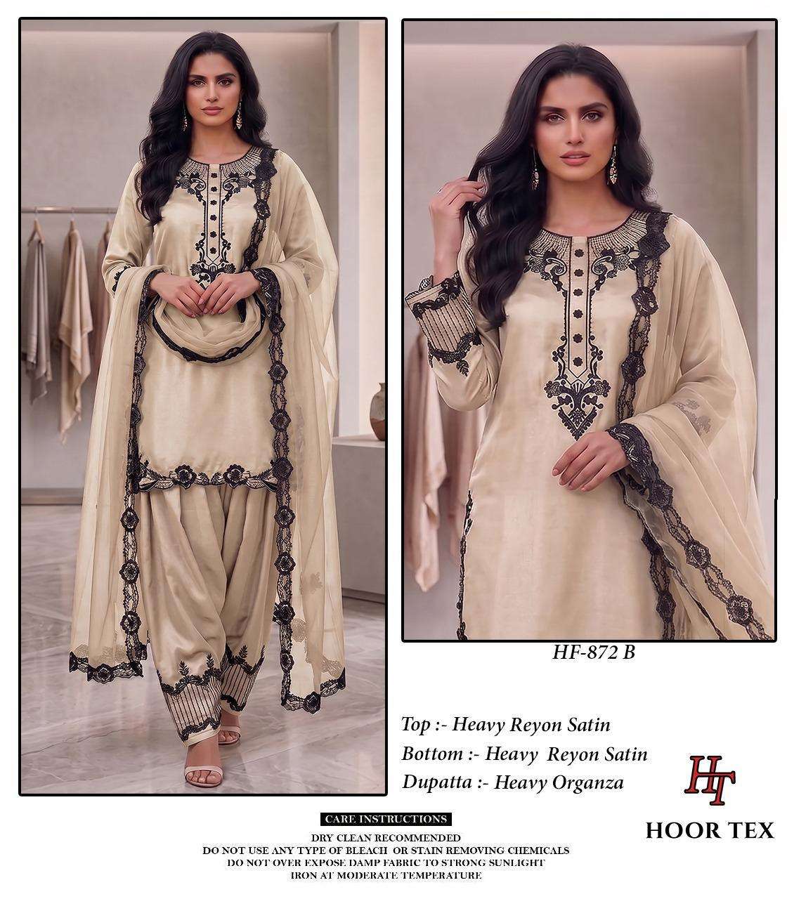 Hoor Tex HF-872 Rayon Satin Embroidered Stitched Salwar Suit Set Wholesale