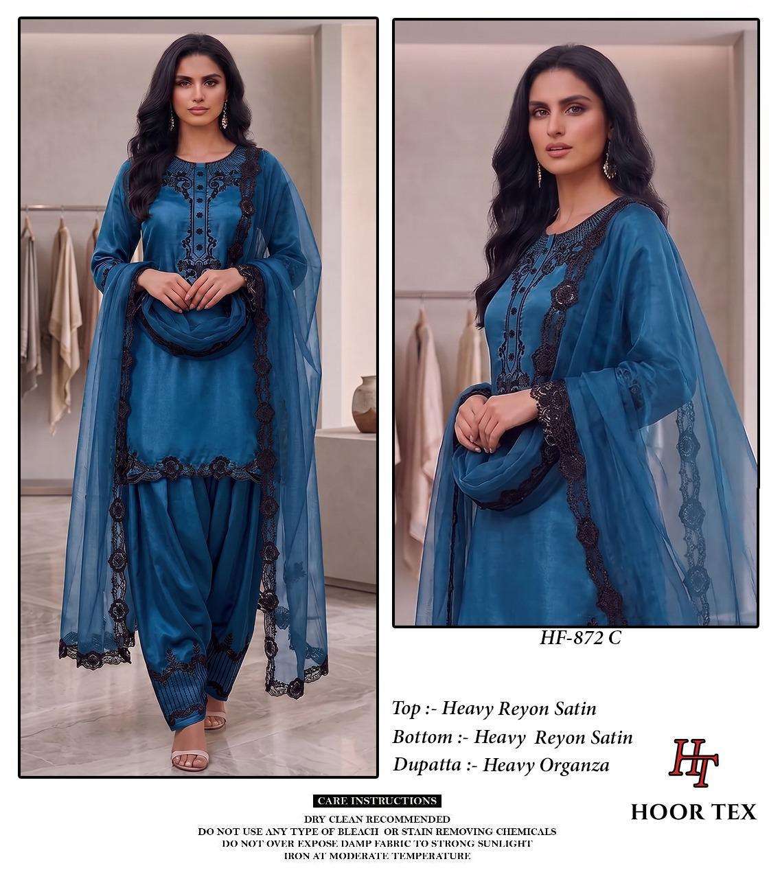 Hoor Tex HF-872 Rayon Satin Embroidered Stitched Salwar Suit Set Wholesale