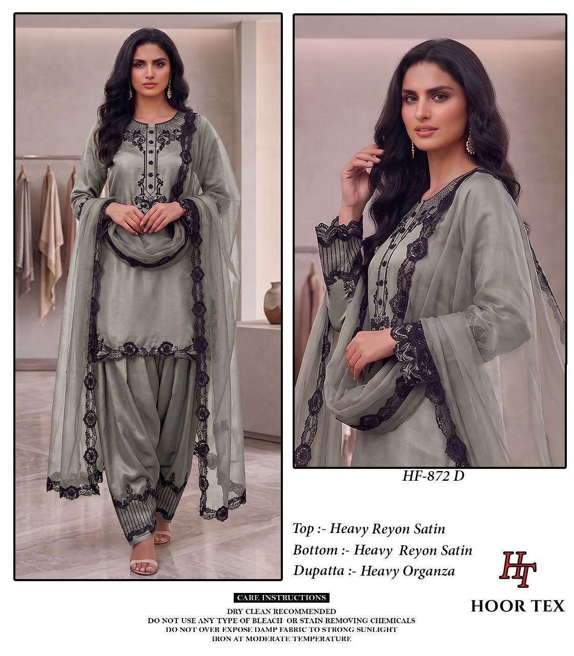 Hoor Tex HF-872 Rayon Satin Embroidered Stitched Salwar Suit Set Wholesale