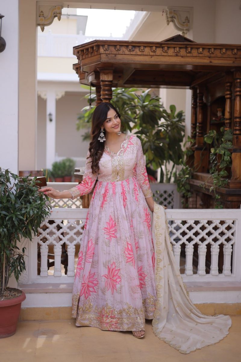Ka 1243 Russian Silk Gown with Dupatta