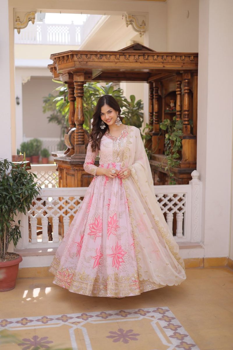 Ka 1243 Russian Silk Gown with Dupatta