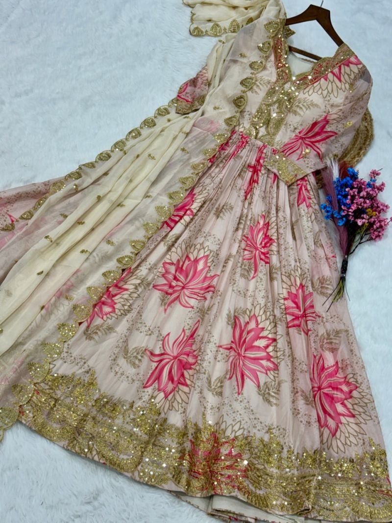 Ka 1243 Russian Silk Gown with Dupatta