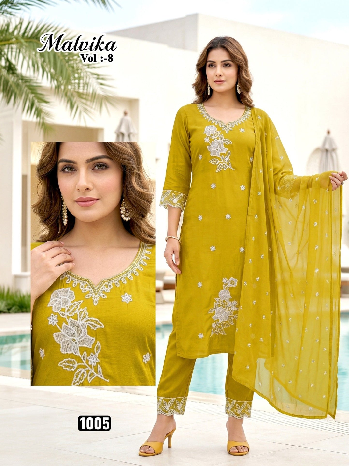 Malvika Vol 8 Roman Silk Kurti Pant Dupatta Set - Amrah Wholesale