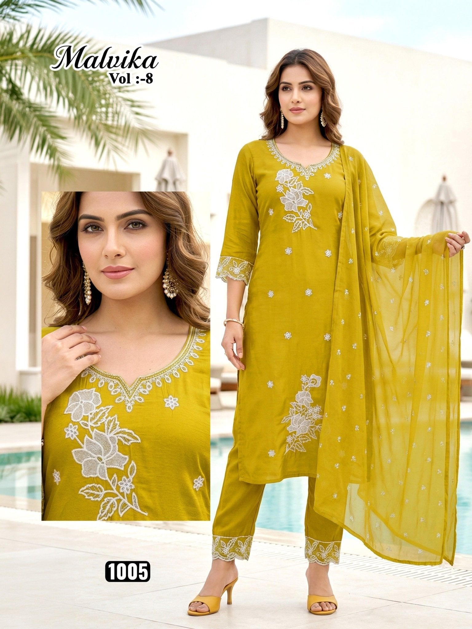 Malvika Vol 8 Roman Silk Kurti Pant Dupatta Set - Amrah Wholesale