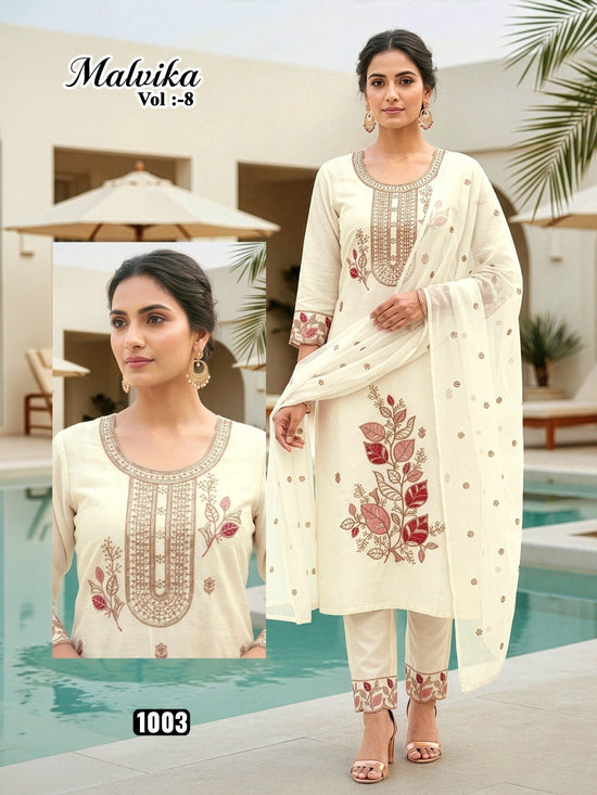 Malvika Vol 8 Roman Silk Kurti Pant Dupatta Set - Amrah Wholesale
