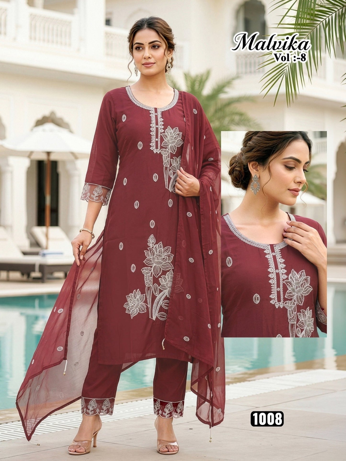 Malvika Vol 8 Roman Silk Kurti Pant Dupatta Set - Amrah Wholesale