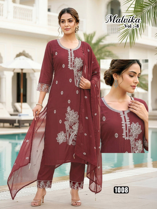 Malvika Vol 8 Roman Silk Kurti Pant Dupatta Set - Amrah Wholesale